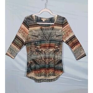 World Unity Women's Medium Bead Embellished 3/4 Sleeve Tunic Teal Paisley